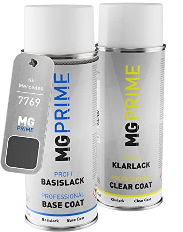 MG PRIME Autolack Spraydose für Mercedes 7769 Amazon Dark Grey + Klarlack | Set aus Basislack + Klarlack, Sprühdosen 400ml