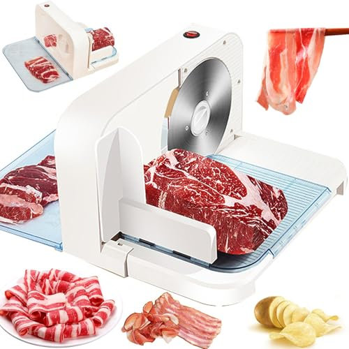 Meat Slicer Machine for Home, Foldable Electric Meat Slicer with 1-15mm Thickness Adjustable, Alloy Steel Blade, Knob Adjustment, Removable Food Slicer for Deli, Meat, Cheese, Bread