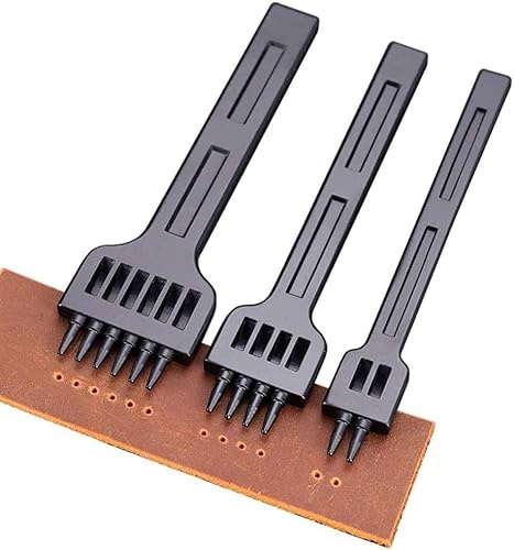 Yuentoen 3 Stück Locher Stanzen Werkzeug,Zinken Stanze,Lederverarbeitung Set 2/4/6,Leder Meißel Loch Werkzeuge,Schnürung Leder Handwerk Locher Stanzen Werkzeug Nähen (6mm)