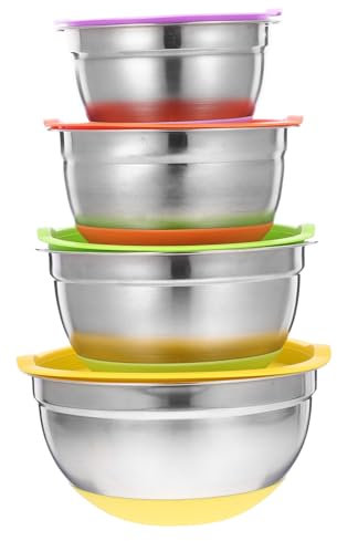 CONGARTENO 4piezas Cuenco Inoxidable Tapa Mezclador De Alimentos Antideslizante Para Sopa y Ensalada Multifunción