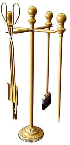 Wunderschöne goldene Kaminbesteck-Sets, 5-teiliges Kaminbesteck mit Schaufel, Besen, Schürhaken, Zange und Ständer – ergonomische Griffe – Höhe 78 cm