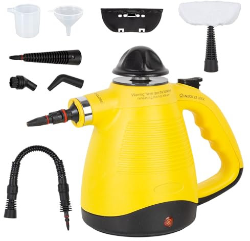 Todeco Nettoyeur Vapeur à Main 3,5 Bars, Réservoir 450 ml, avec 8 Accessoires, Nettoyeur Vapeur Portable multi-usage, pour Vitres, Sols, Tapis, Voiture, Canapé, Cuisine et Salle de Bain