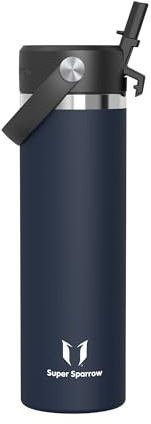 Sparrow Trinkflasche Edelstahl 750ml Thermosflasche mit Strohhalm Deckel | Isolierbecher Thermosflasche Wasserflasche Edelstahl, Auslaufsicher & Spülmaschinenfest, BPA-frei, Heiß & Kalt für Alltag