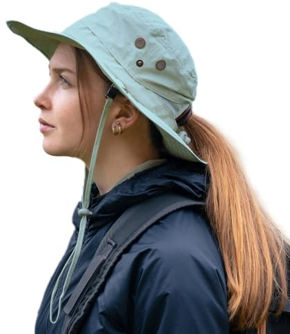 TOP-EX Damen Pferdeschwanz Sonnenhut, wasserdichter Safarihut für Outdoor | UPF 50 Sonnenschutz, luftige Mesh-Einsätze, verstellbares Kinnband, atmungsaktiver komfortabel, flexible Passform