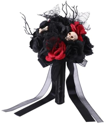 Gralara Künstliche Totenkopf Blumen, Halloween Rosen Künstlich mit Totenkopf, Gothic Blumenstrauß, Künstliche Seidenrosen Blumen Rose für Halloween Dekoration Partys Zuhause Hochzeitsdekoration
