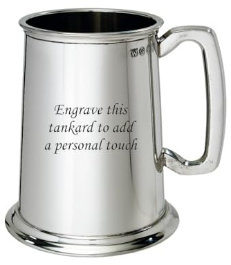 Wentworth Pewter – Plain Glass Base 1 Pint Pewter Tankard – Classic British Beer Mug with Clear Glass Bottom – Timeless Traditional Gift – Engraving Available (with Engraving)