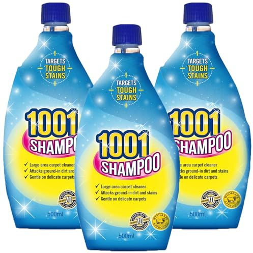 1001 Carpet Shampoo 500ml x3 – Triple Pack Deep Cleaning Solution for Carpets & Rugs – Neutralises Odours, Lifts Dirt, Fast-Drying Formula – Ideal for All Types of Carpet & Upholstery