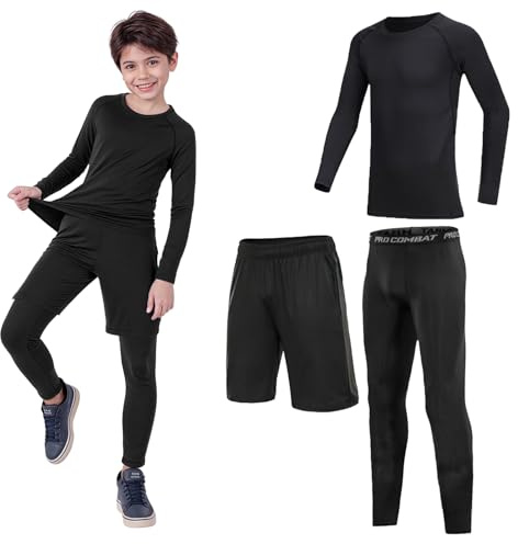 Fiohiros Thermounterwäsche Kinder Jungen, Pro-Fleece-Futtertes Thermo Langarmshirt Leggings Set, Skiunterwäsche Jungen Fußballset