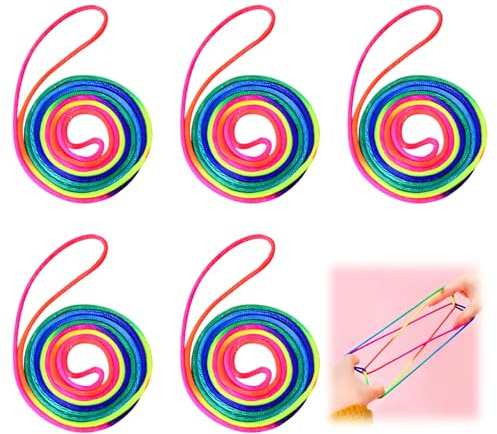 Pack of 5 Finger Twist, Rainbow Rope Thread Games Flexible Thread Games for Puzzle Games Finger Rubber Band Game The Schoolyard Ideal as a Small Gift for Adults (Rainbow)