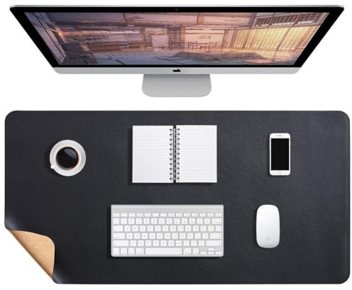 Große doppelseitige Schreibtischunterlage, wasserdicht, Leder und Kork, Schreibtischschutzunterlage, rutschfestes komplettes Mauspad, Computer-Gaming-Matte, Laptop-Schreibunterlagen (Schwarz, 120 x 60