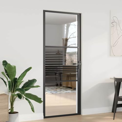 Hommdiy Glastür Gestreift Schwarz 76 x 3.5 x 201.5 cm Aluminium