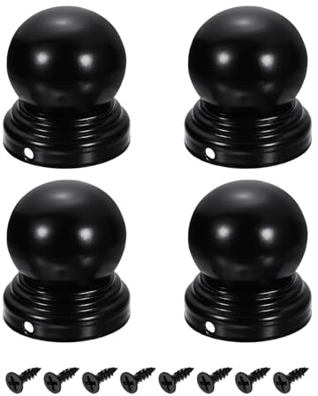 QUARKZMAN 4Pcs Capuchons Pour Poteaux De Clôture, 50mm/1.97-inch Balle Ronde Étanche Dôme En Fer Capuchon De Poteau Avec Fixation Vis Pour Extérieur Métal Bois Clôture Terrasse Boîte Aux
