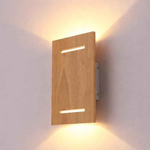 Holz LED Wandleuchte Innen, 8W LED Wandleuchte Vintage, Warmes Weiß 3000K