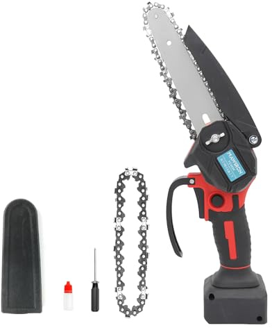 JUTOSGSKW 6 Zoll Akku Kettensäge Kompatibel mit Einhell Akku,2 Ketten | 550W bürstenloser Motor, Einhand-Betrieb für müheloses Schneiden von Ästen, Bambus und Brennholz, Sicherheits-Design