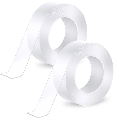 ABOHU 2 Rotoli Nastro Biadesivo Extra Forte, 3 Metri Nastro Biadesivo Trasparente, Nano Adesivo Trasparente, Rimovibili e Resistente All'acqua per Poster/Appendere a Muro/Tappeti(3,0 m× 2,0 cm × 1 mm)