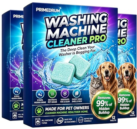 PrimeDrum Washing Machine Cleaner Pro Tablets, Remove Odour & Pet Hair, Clean the Inner Drum and Laundry Tub Seal, All Washing Machines, Eliminates Odour Mould Detergent Residue (3)