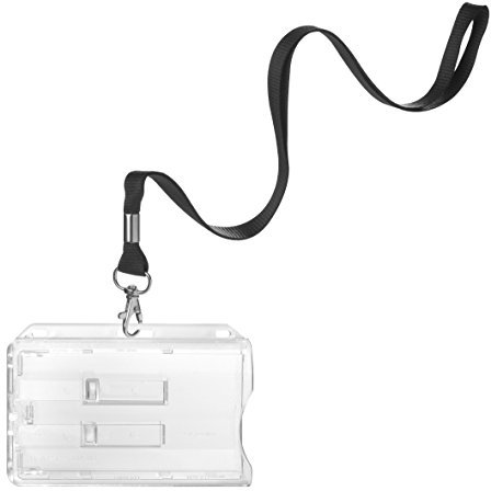 10 x Karteo® Ausweishülle für 2 Karten (86 x 54 mm) mit 16 mm Band Schlüsselband Lanyard aus geflochtenem Polyester mit Metalldrehhaken Hartplastik Plastik Polycarbonat transparent mit Daumenausschub für Ausweise Messen Kreditkarten Dienstausweise EC Karte Bankkarten Gesundheitskarten benutzbar als Ausweishüllen Kartenhülle Kartenhüllen Ausweishalter Kartenhalter