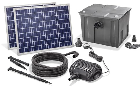 esotec Solar Teichfilterset Premium 100/3400, Teichfilter Komplettset mit Pumpe 3400l/h, Gartenteich Außenfilter, mehrere Programm-Modi, Teichpumpe Förderhöhe 3m, IP68 101081