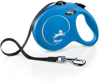 flexi® Classic L Hunde Roll-Leine, 5m Gurt, blau | Die original flexi® Leine – seit 1973 in Deutschland hergestellt, für Hunde bis 50 KG