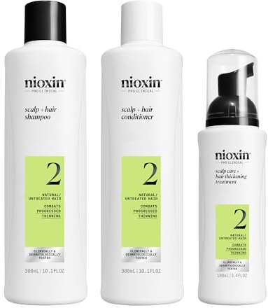 Nioxin Scalp + Hair Thickening System 2 | For Natural or Untreated Hair with Progressed Thinning| Full Size| 3 Month Supply