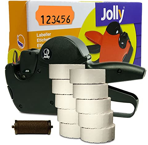 HUTNER Preisauszeichner Set Jolly C6 inkl. 10 Rollen 26x12 Preisetiketten - leucht-orange permanent + 1 Farbrolle | 15.000 Etiketten | Jolly | HUTNER