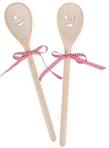 Logbuch-Verlag 2 Holz Kochlöffel Paar Smiley Gesicht Hochzeit Holzkochlöffel Geschenk Geburtstag Kochen Kochkurs Hobbykoch