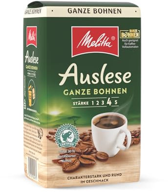 Melitta Auslese Filter-Kaffee 500g, Ganze Kaffee-Bohnen, Bohnen für Filterkaffeemaschinen, starke Röstung, geröstet in Deutschland