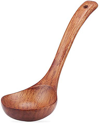 TsunNee Louche à soupe en bois naturel, cuillère à bouillie, 27 cm de long