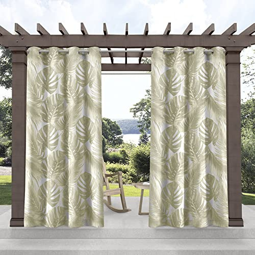 Exclusive Home Jamaica Palm Indoor/Outdoor Light Filtering Grommet Top Curtain Panel Pair, 54x96, Khaki, Set of 2