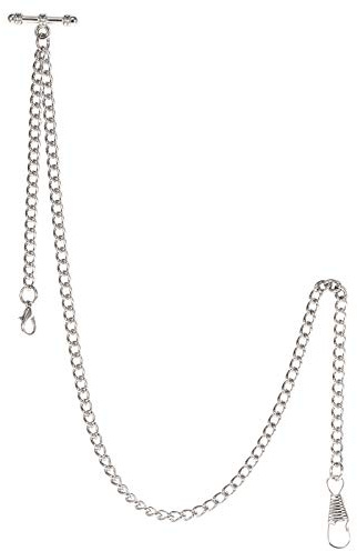 TREEWETO Taschenuhrkette mit T Bar Endstück Albert T-Bar Taschenuhr Kette mit 2 Haken für Weste Knopfloch