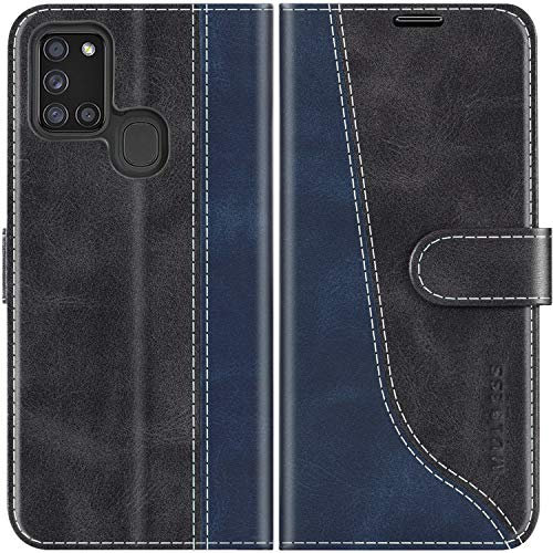 Mulbess für Samsung Galaxy A21S Hülle, Handyülle Leder mit Kartenfach, Klapphülle mit Magnetverschluss, Flip Case Etui Handytasche Schutzhülle, Stilvoll Schwarz