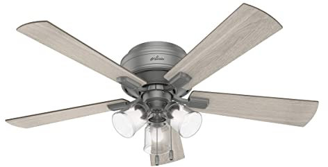 Hunter Fan Company Crestfield 52-inch Indoor Matte Silver Casual Ceiling Fan With Bright LED Light Kit, Pull Chains, and Reversible WhisperWind Motor Included
