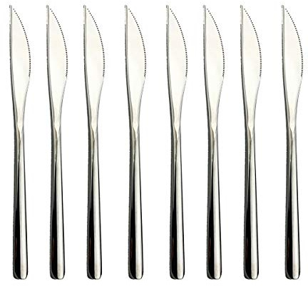 BRIIEC 8-Pieces 304 Stainless Steel Steak Knives Set, Silver Dinner Knife Set, Use for Home Kitchen or Restaurant (Shiny Silver)