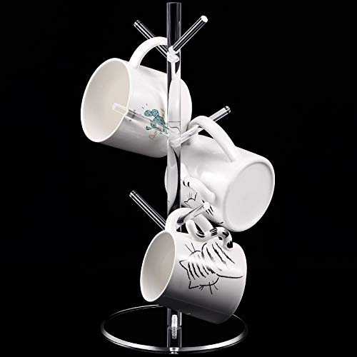 Patelai Soporte para tazas de café de acrílico de 14 pulgadas, soporte transparente para tazas de café con 6 ganchos, soportes de acrílico extraíbles
