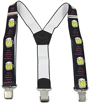 Leoodo Hosenträger Herren Damen Breit Y-Form für Arbeitshosen Skihose Motoradhose Fest lustig mit 3er Starken Clips und verschiedenen Motiven, HT Farbe:Schwarz Musterbier