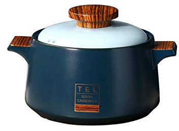 Zuppiera in ceramica Pentola in ceramica tonda Casseruola/Pentola di terracotta/Pentola di terracotta/Pentola per stufato Pentola in ceramica con coperchio resistente al calore (3L, blu)