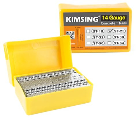 KIMSING ST25 Beton-T-Nägel, 14 Gauge 25mm Länge, 800PCS/BOX, verzinkte Beton-Nägel mit glattem Schaft für Beton-T-Nagler