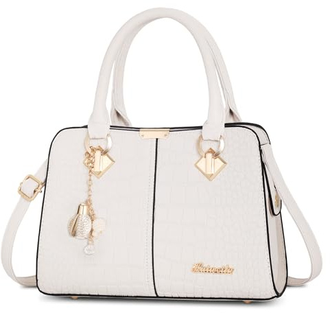 FORRICA Handtaschen Damen Elegant Henkeltasche mit Schön Anhänger Mode Frauen Schultertasche PU Leder Umhängetasche für Einkaufen Pendeln Beige A