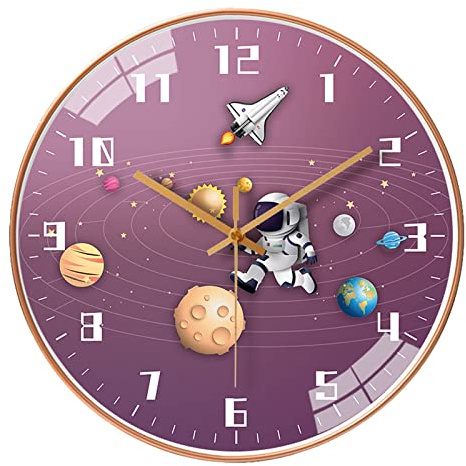 QINFIEY Horloge murale silencieuse de 30,5 cm pour enfants, sans tic-tac, fonctionne avec piles, style voyage, décoration pour la maison, l'école, la chambre des filles, le salon (rose)