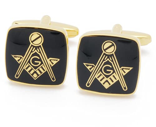 Manschettknappar - svart och guld emalj frimurare - fyrkantig - 17 mm x 17 mm - frimurare manschettknappar