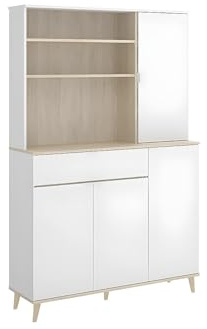 Rimobel Vente-Unique-Küchenschrank mit 4 Türen, 1 Schublade & 3 Ablagen - Weiß & Eichefarben - WAJDI
