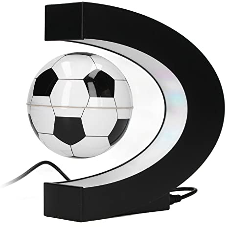 Magnetic Levitating Soccer Globe, LED Light Up Floating Globes with C Shape Base Men Father Boys, Float Low Friction Levitating Soccer 100-240V Desk Gadget in Office Home Decor(US