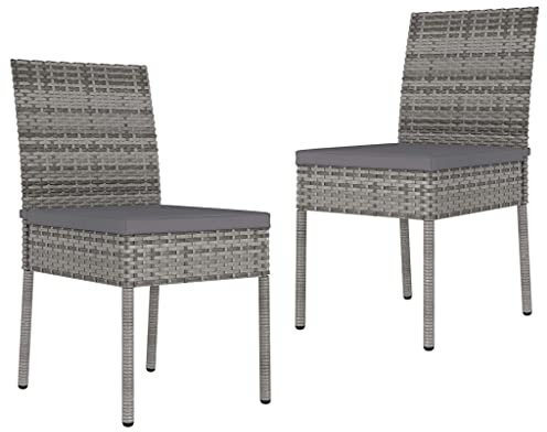 homiuse 57x44x88 cm Garten-Essstühle 2 STK. Poly Rattan Grau Balkonmöbel Loungesessel Rattanstühle Balkon Stühle Hochlehner Gartenstuhl Rattan Sessel für Garten Terrasse Modernen Aussehen