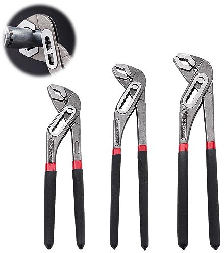 3 Pack Water Pump Pliers Set 8/10/12 inch(200/250/310mm), 45 Steel Slip Plumbers Wrench, Adjustable Pipe Grips, Tongue-and-Groove Pump Pliers, Plumbing Tools with Non-Slip Rubber Handle