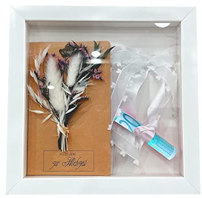 HLLMploy Geld Verpackung zur Hochzeit | Geschenk-Set Hochzeit | Karte + 3D Bilderrahmen Geschenkbox | Brautpaar | Hochzeitsgeschenk | Geldgeschenk Verpackung Trockenblumen Gratulation