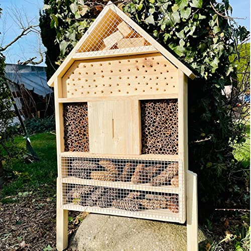 DARLUX Casetta per insetti in legno, misura XL, con supporto, 97 cm, per la nidificazione delle api selvatiche