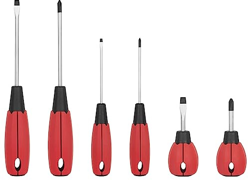 KURUI Magnetic Screwdriver Set, 6-Piece Screw Drivers Tool Set 3 Phillips and 3 Flat Head, Standard Screwdriver and Stubby Screwdriver with Professional Cushion Grip