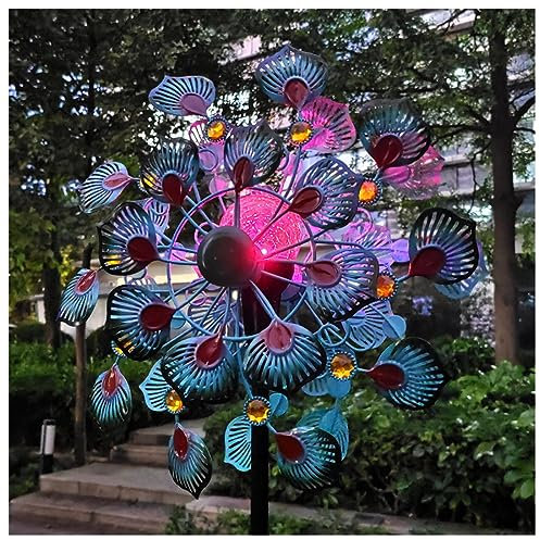 Solaire Sculptures Et Mobiles à Vent, 213cm Moulin à Vent Metal, avec Boule en Verre à énergie Solaire avec éolienne cinétique Double Sens Moulin à Vent Metal, pour La Terrasse ExtéRieure du Jardin