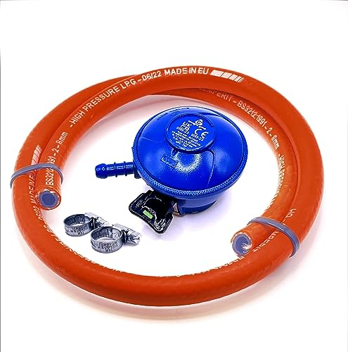 DN Autogas Parts Regulador de presión de gas butano tipo clip de 21 mm, 1,3 kg/h + manguera de alta presión de 2 metros