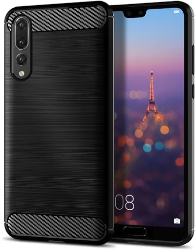 Qiinogow Ultradünne Handyhülle für Huawei P20 Pro, Schwarz | Kohlefaser Textur Handyhülle mit Stoßfest Kratzfest, Gebürstete Oberfläche, aus TPU